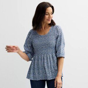 Women's Croft & Barrow® Three-Quarter Sleeve Blouse Color Light Blue Tiny Floral